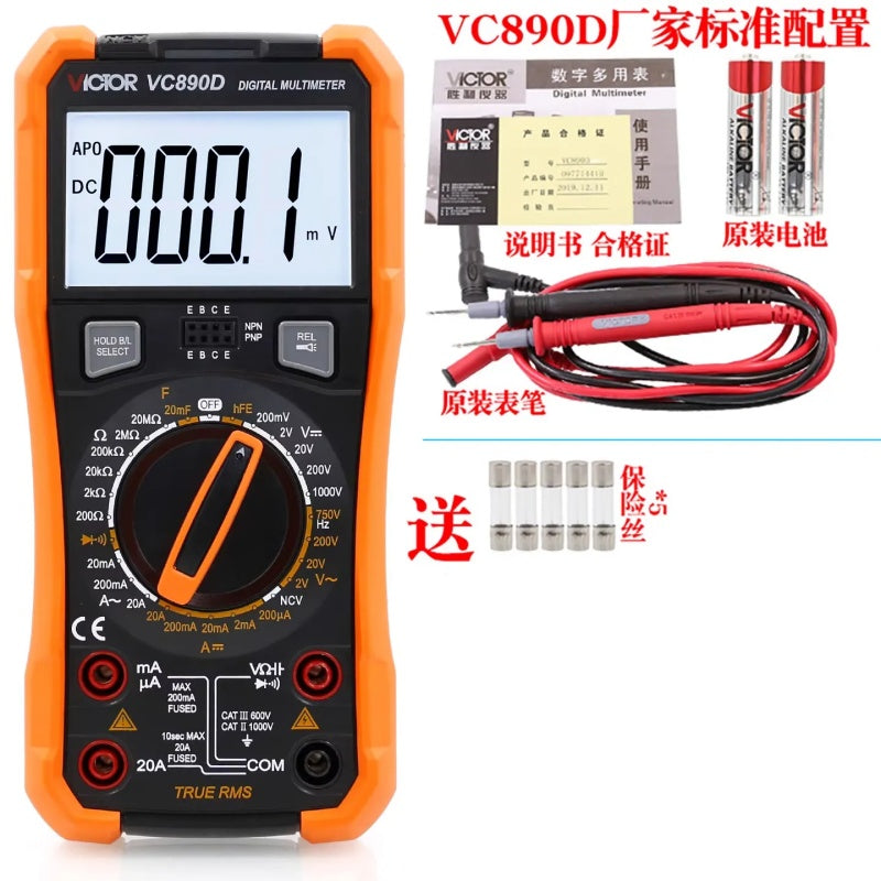 Victor multimeter, VC890C+, VC890D, VC890E, digital multimeter, true RMS multimeter, electrician tester, voltage meter, ammeter, capacitor tester, NCV multimeter, anti-burn multimeter, electrical tool, 1999 counts DMM, 5999 counts multimeter