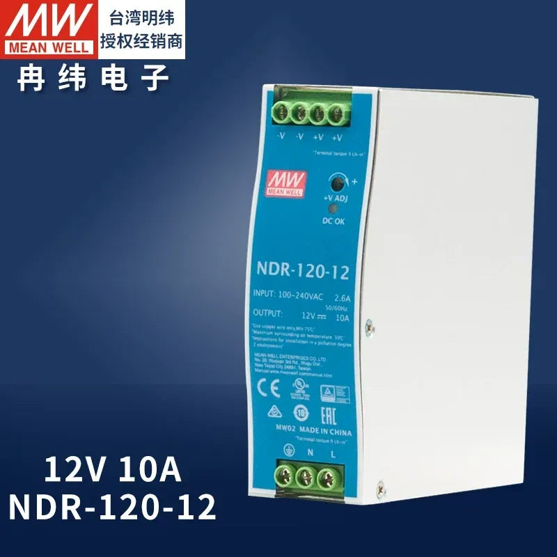 Mean Well original power supply, slim DIN rail power supply, PLC power supply ndr-120-12