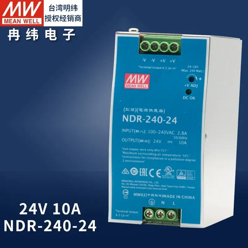 Mean Well original power supply, slim DIN rail power supply, PLC power supply ndr-240-24