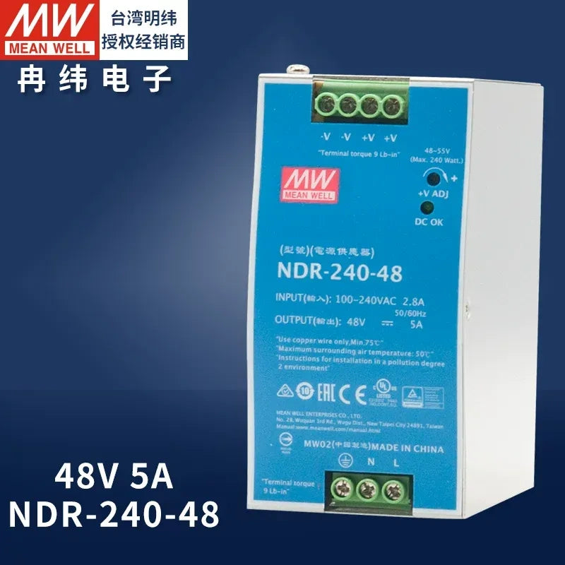 Mean Well original power supply, slim DIN rail power supply, PLC power supply ndr-240-48