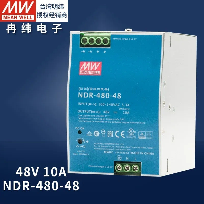 Mean Well original power supply, slim DIN rail power supply, PLC power supply ndr-480-48