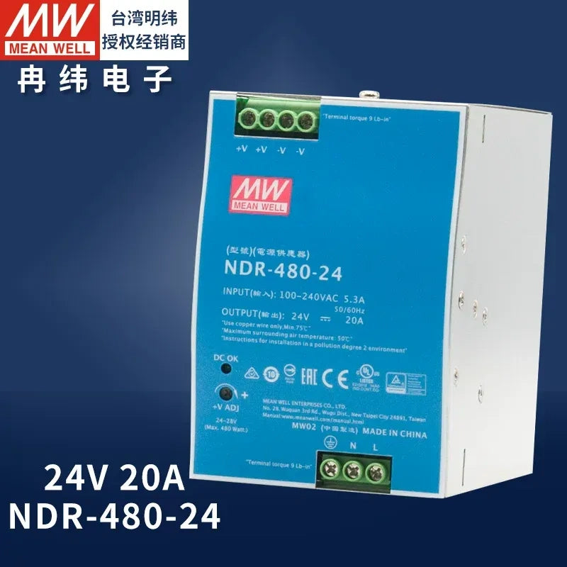 Mean Well original power supply, slim DIN rail power supply, PLC power supply ndr-480-24