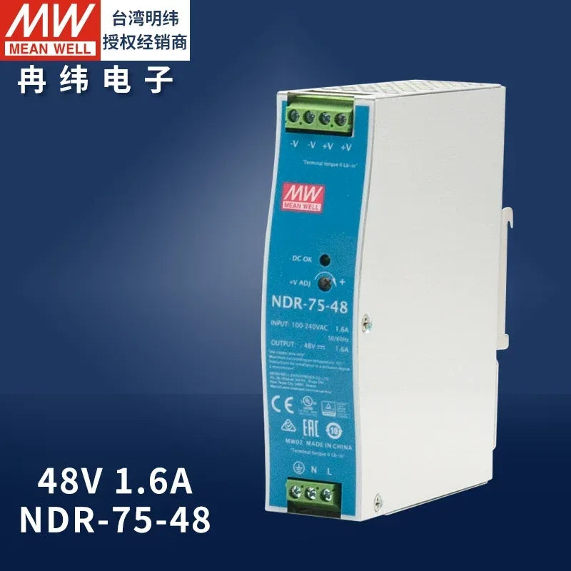 Mean Well original power supply, slim DIN rail power supply, PLC power supply ndr-75-48
