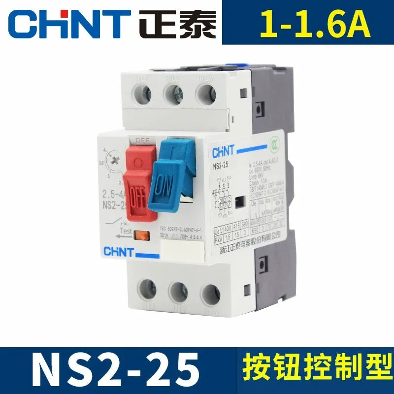 mpcb ns2-25 three phase motor starter,1~1.6a din rail overload phase failure protection switch