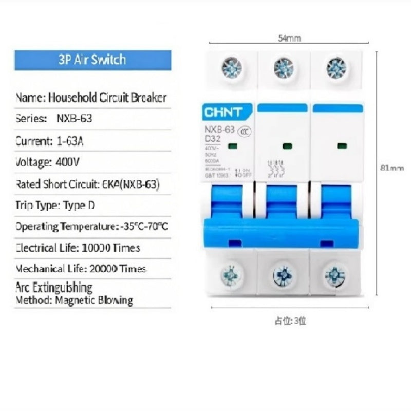 CHINT NXB-63 D-Type MCB 6A-125A 1P 2P 3P 4P Motor-Specific Power Circuit Breaker