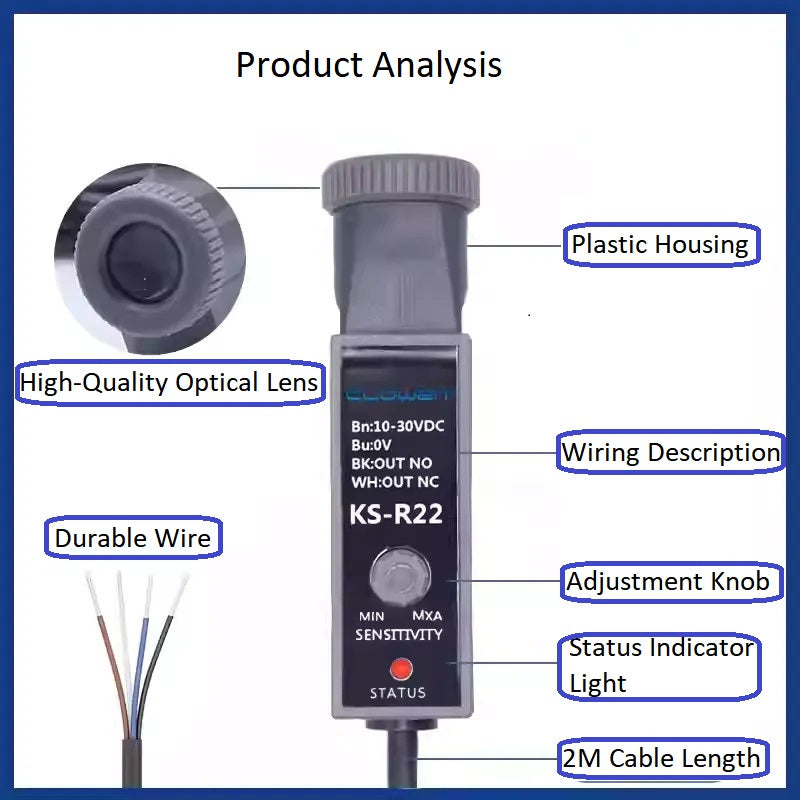 KS-W22/G22/R22/WG22/RG22/WR22 Photoelectric Color Mark Sensor