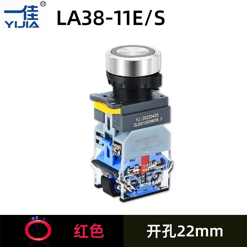 22mm Illuminated Push Button, RED Stainless Steel LED Button, LA38A-11E/S, LA38A-11EZ/S, 