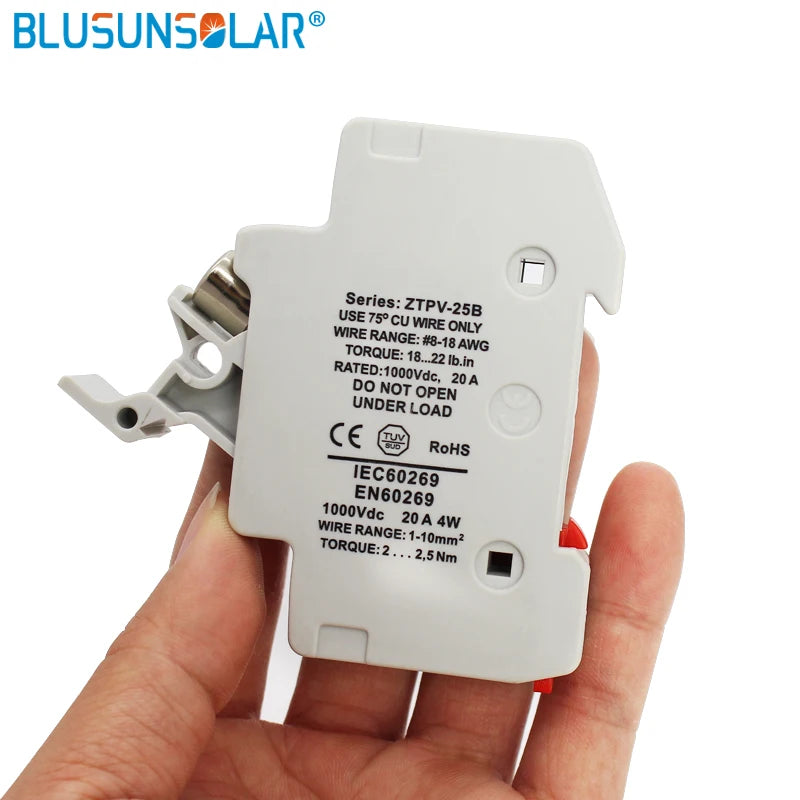 20 Sets/lot Solar PV Fuse Holder with 10/12/15/20A PV Solar Fuse 1000VDC 10x38 GPV BX0234/6
