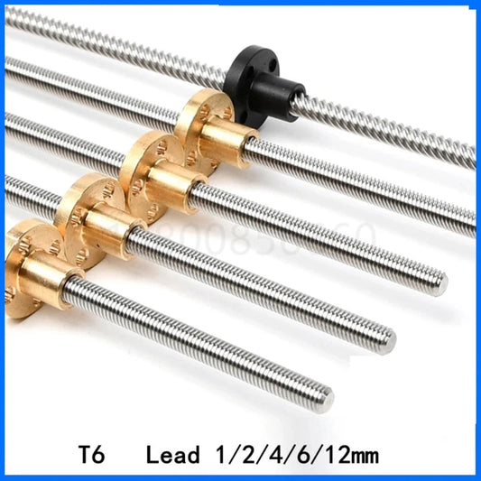 304 Stainless Steel T6 Threaded Rod Lead Screw 6mm with T6 Brass Nut for 3D Printer Machine Z Axis Linear Guides Stepper Motor