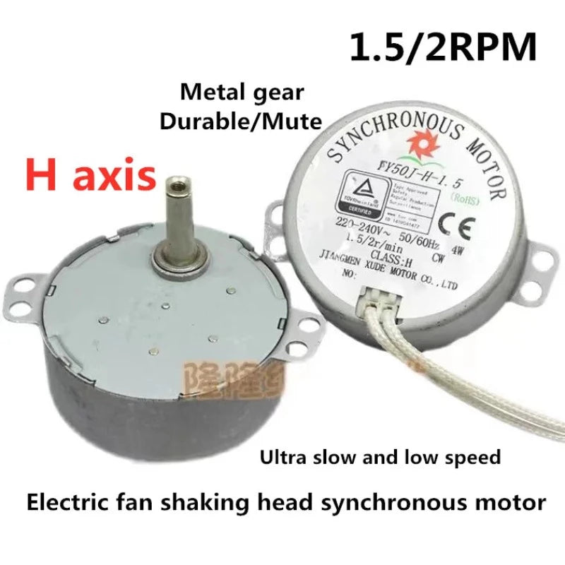 Electric Fan Shaking Head Synchronous Motor TY50J-H-1.5 AC 220V-240V 1.5/2RPM 50/60Hz CW 4W Claw Pole Permanent Magnet Motor