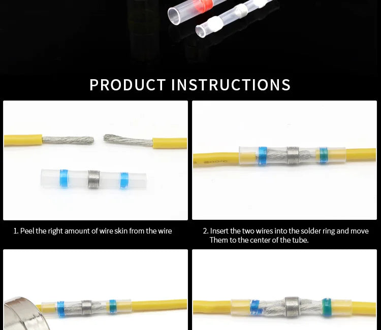 Solder Seal Wire Connectors 3:1 Heat Shrink Insulated Electrical Wires Terminals Butt Splice Waterproof 10/20/30//50/100pcs