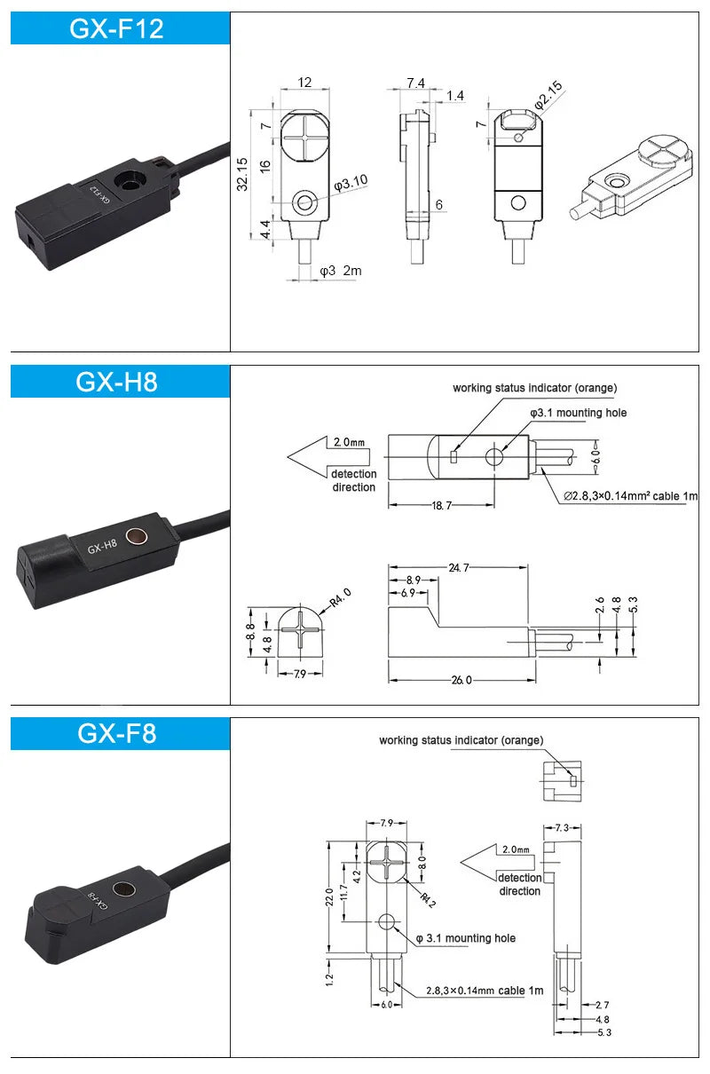 Metal Detection Sensor GX-F8 GX-H8 GX-F12 Waterproof Normally Open NO Normally Closed NC NPN Proximity Switch with 1m Cable