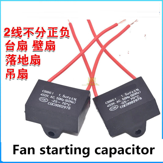 CBB61 Fan Starting Capacitor 1.5uF 450V AC 50Hz 60Hz Electric Fan Motor Speed Slow-start Capacitor Accessories