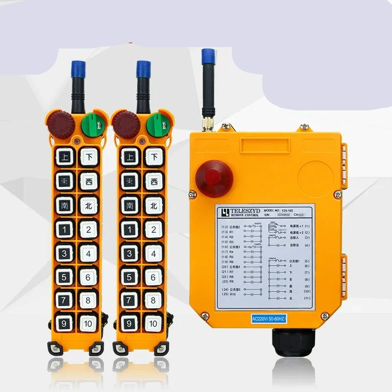 16 keys remote control, crane remote, industrial remote, 220v 2 Transmitter+1 Receiver wireless hoist remote, F24-16S remote,
F24-16S industrial wireless remote control, 16 button crane radio remote, hydraulic cylinder remote controller, 
