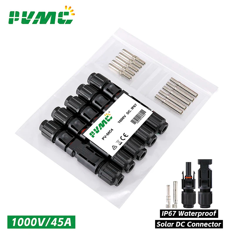 Free Shipping DC Solar Connector 1000V30A Solar Panel  Stecker Connectors Kit for PV/MC Cable 2.5/4/6mm2 1500V/45A