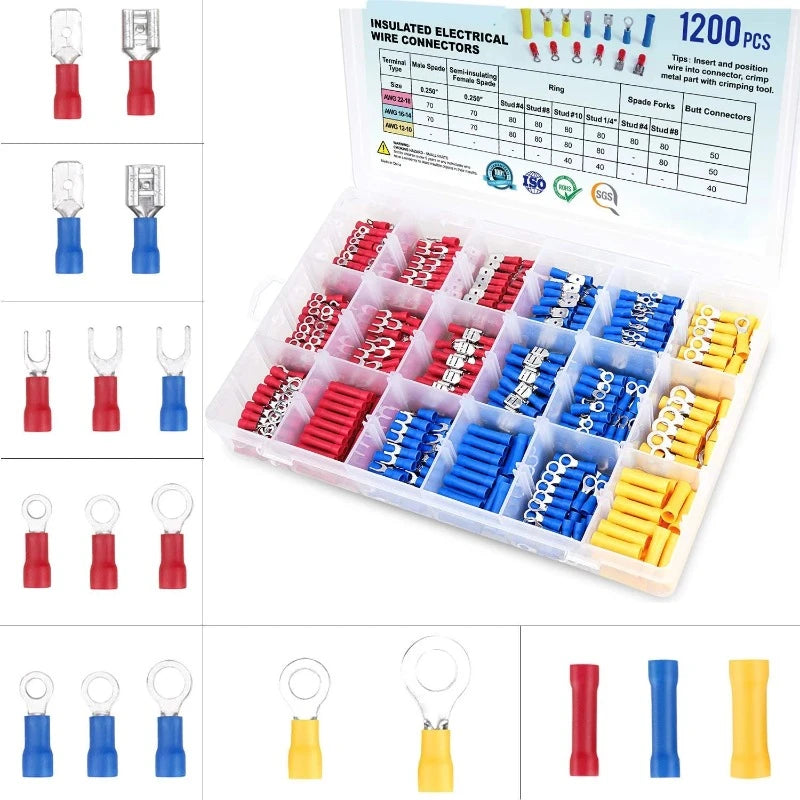 48430277591233,WOZOBUY Insulated Cable Connector Electrical Wire Crimp Spade Butt Ring Fork Set Ring Lugs Rolled Terminals Assorted Kit