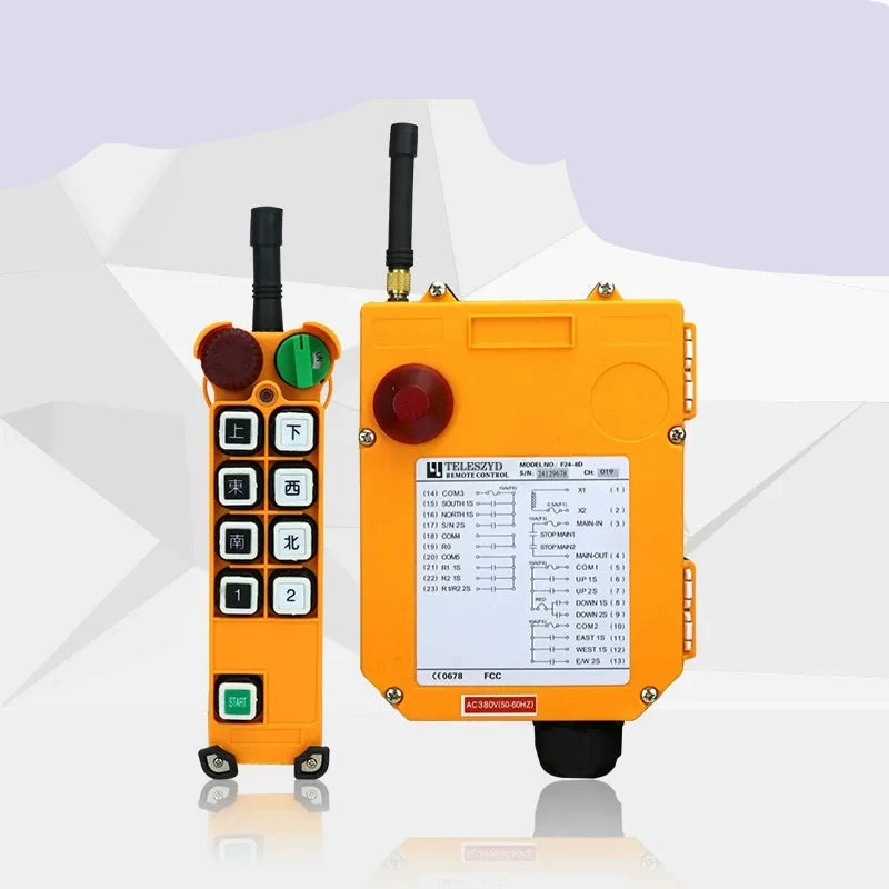 F24 series 8 channel remote control, F24-8s industrial wireless crane remote, 380V single speed hoist remote Controller, 1 Transmitter + 1 Receiver crane remote, heavy duty industrial radio control, gantry crane remote replacement kit