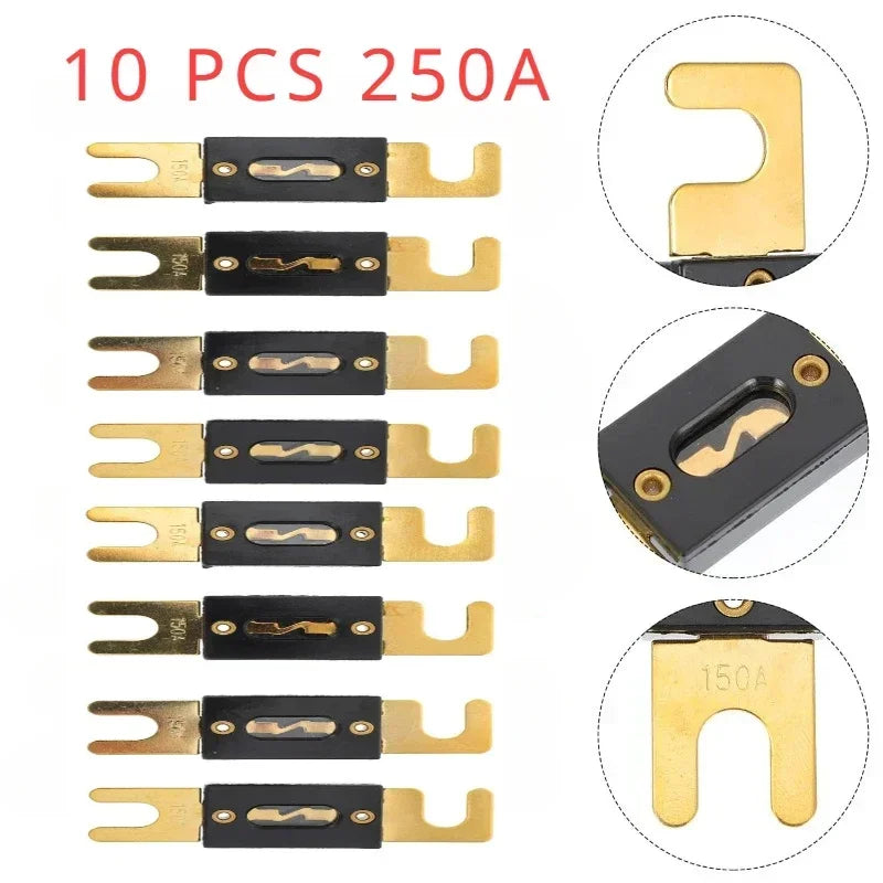 250A Fuse Chip Plated Gold Plated ANL Car Fuse Supplies Car Audio Video System Fuse Car Tools Zinc Alloy Power Supply Protection