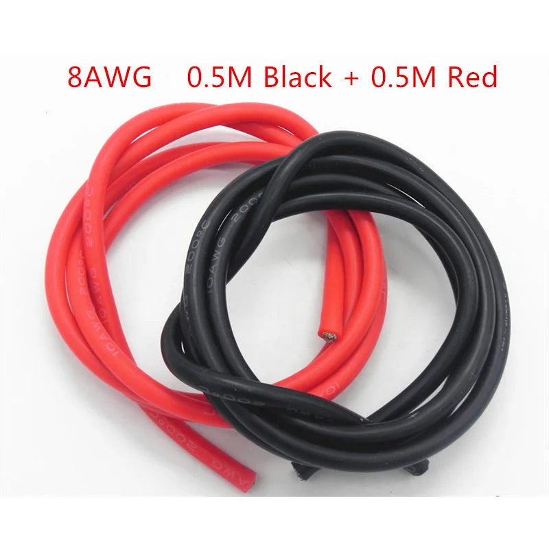 100 Set /Lot 8AWG 1M Silicone Wire Cable 0.5M Black + 0.5M Red Conductor Construction High Temperature Tinned Copper Cable