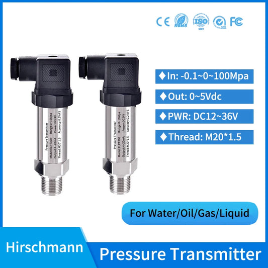 0-5V Pneumatics Pressure Transmitter 0-100 bar Static Diffusion Silicon Pressure Hydraulic Oil Gas Pressure Sensor