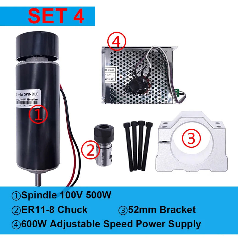 500W 100V DC Spindle Set 0~110VDC Adjustable Speed Governor Power Supply Both 110VAC & 220VAC for Engraving Machine
