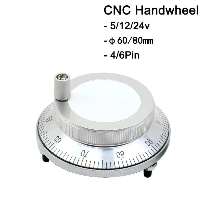 CNC Pulser Handwheel 5V 12V 24V 6pin Pulse 100 25 Manual Pulse Generator Hand Wheel PLC CNC Machine 60mm 80mm Rotary Encoder