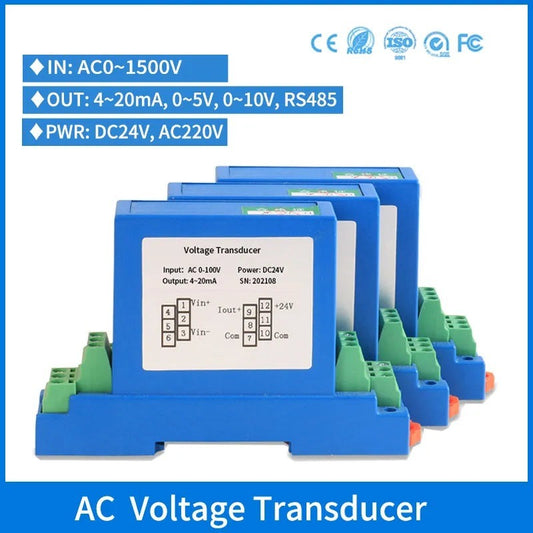 Single Phase AC Voltage Transmitter 0-1500V  Voltage Transducer Analog Output 0-5V 4-20mA AC High Voltage Sensor Transducer