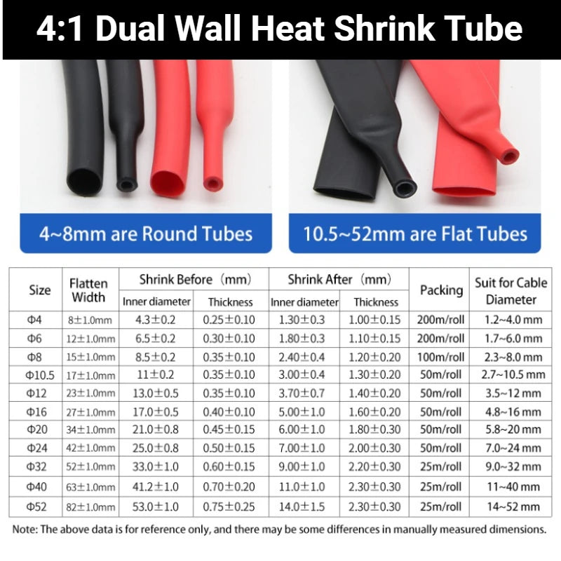 1~10m Dual Wall Heat Shrink Tube Diameter1.6 - 52mm Adhesive Lined Polyolefin ﻿Wrap 3:1/4:1 Ratio With Glue Cable Protect Sleeve