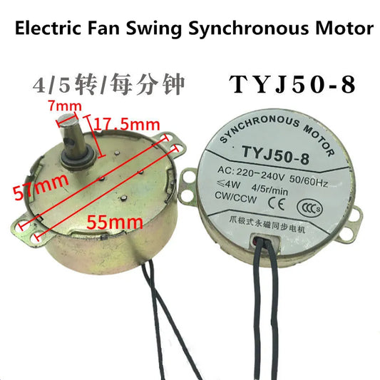 TYJ50-8 Claw Pole Permanent Magnet Synchronous Motor AC 220-240V 50/60Hz 4W 4/5RPM CW/CCW Electric Fan Swing Synchronous Motor