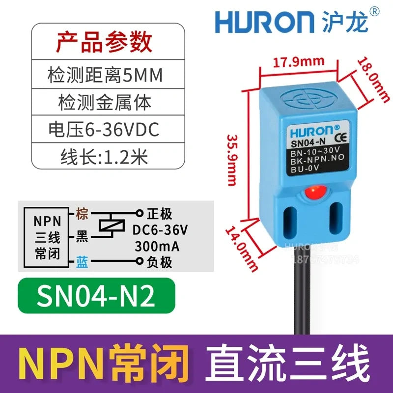 SN04-N2 proximity sensor A QUALITY, measuring distance 5mm square metal detector, DC 3-wire NPN NC proximity switch with wire length 1.2M