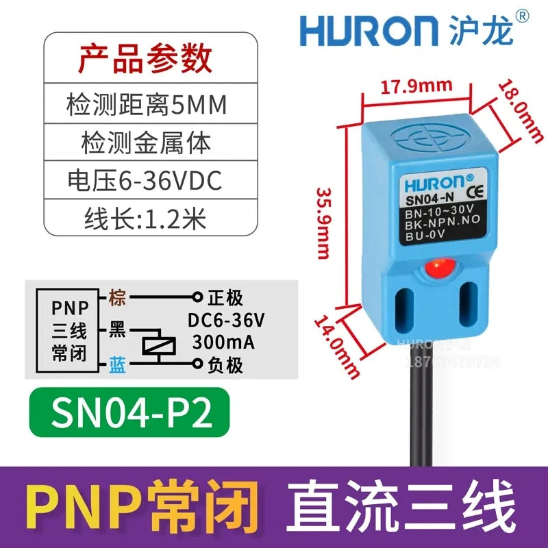 SN04-P2 proximity sensor A QUALITY, measuring distance 5mm square metal detector, DC 3-wire PNP NC proximity switch with wire length 1.2M