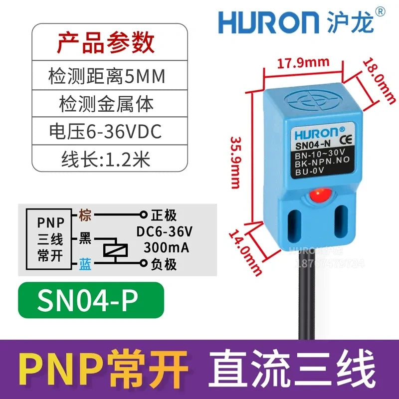 SN04-P proximity sensor A QUALITY, measuring distance 5mm square metal detector, DC 3-wire PNP NO proximity switch with wire length 1.2M