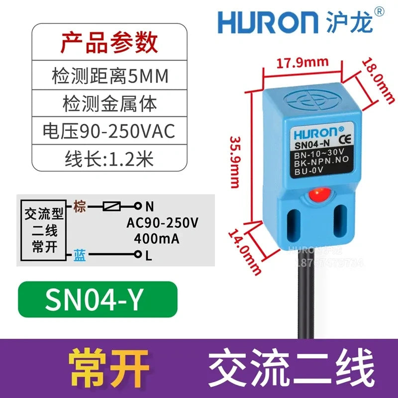 SN04-Y proximity sensor A QUALITY, measuring distance 5mm square metal detector, AC 2-wire NO proximity switch with wire length 1.2M