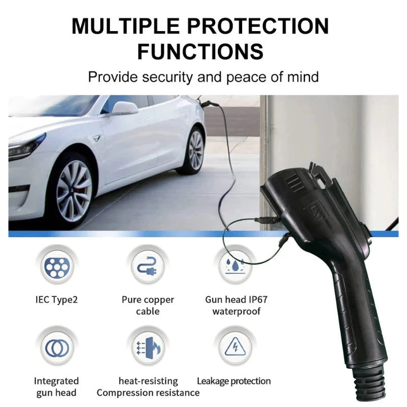 Electric Vehicle Charging Cable 32A 22KW EV Charger 3 Phase EV Charging Cable Type 2 To Type 2 Connector for Car Charger Station