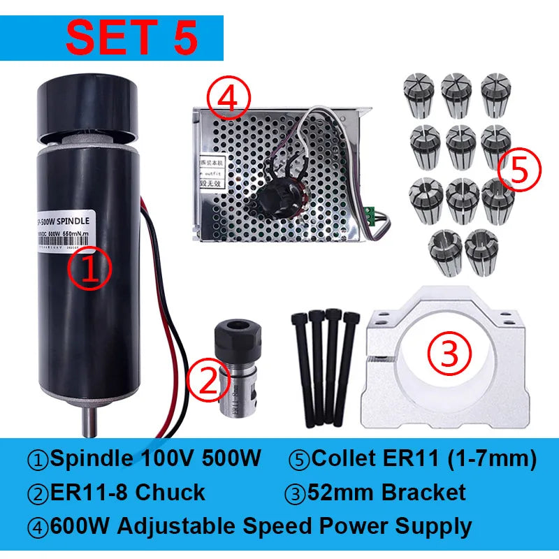 500W 100V DC Spindle Set 0~110VDC Adjustable Speed Governor Power Supply Both 110VAC & 220VAC for Engraving Machine