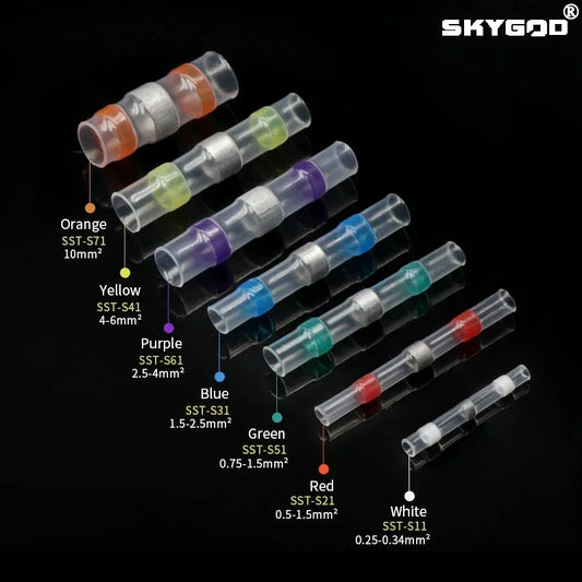 Solder Seal Wire Connectors 3:1 Heat Shrink Insulated Electrical Wires Terminals Butt Splice Waterproof 10/20/30//50/100pcs