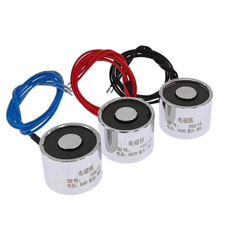 P20/15 electromagnet, round lifting electromagnet, 3kg suction electromagnet, 30N dc electromagnet, dc5v electro magnet, dc12v sucker electromagnet, dc24v electromagnetic chuck, cylinder electromagnet, automation holding magnet, suction solenoid
