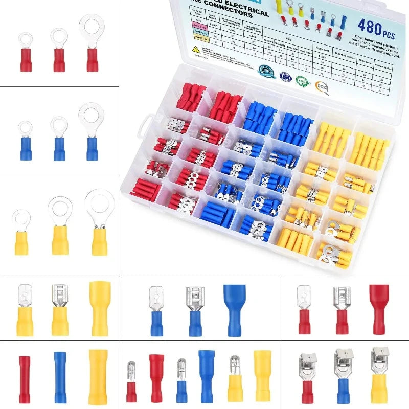 48430277525697,WOZOBUY Insulated Cable Connector Electrical Wire Crimp Spade Butt Ring Fork Set Ring Lugs Rolled Terminals Assorted Kit