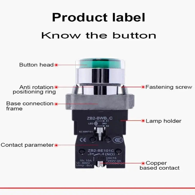 1Pcs XB2-BW3161 XB2-BW3361 XB2-BW3462 XB2-BW3561 XB2-BW3661 Metal Button With Light Self Reset/Self Lock Aperture 22mm 24V 380V - electrical center b2c