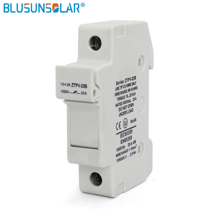 20 Sets/lot Solar PV Fuse Holder with 10/12/15/20A PV Solar Fuse 1000VDC 10x38 GPV BX0234/6