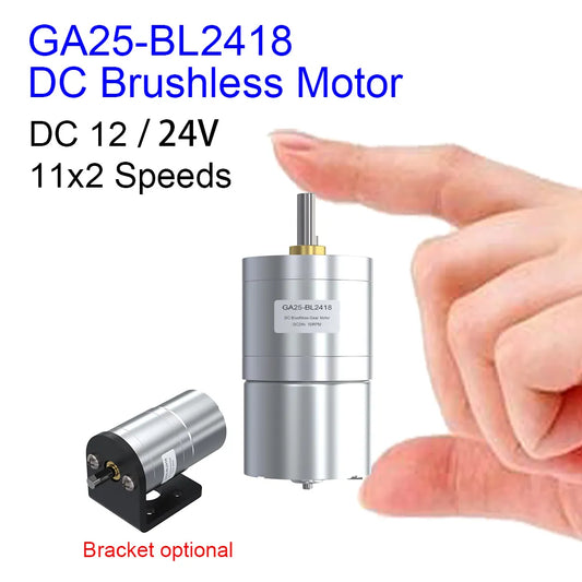 GA25-BL2418 DC Brushless 12V 24V High Torque Low Speed Micro BLDC Motor with Gearbox 15 20 40 50 85 110 180 250 400 900 2000RPM