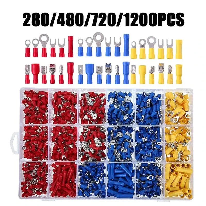 WOZOBUY  Insulated Cable Connector Electrical Wire Crimp Spade Butt Ring Fork Set Ring Lugs Rolled Terminals Assorted Kit - electrical center b2c