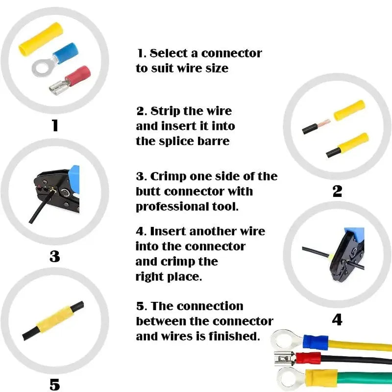 WOZOBUY  Insulated Cable Connector Electrical Wire Crimp Spade Butt Ring Fork Set Ring Lugs Rolled Terminals Assorted Kit - electrical center b2c