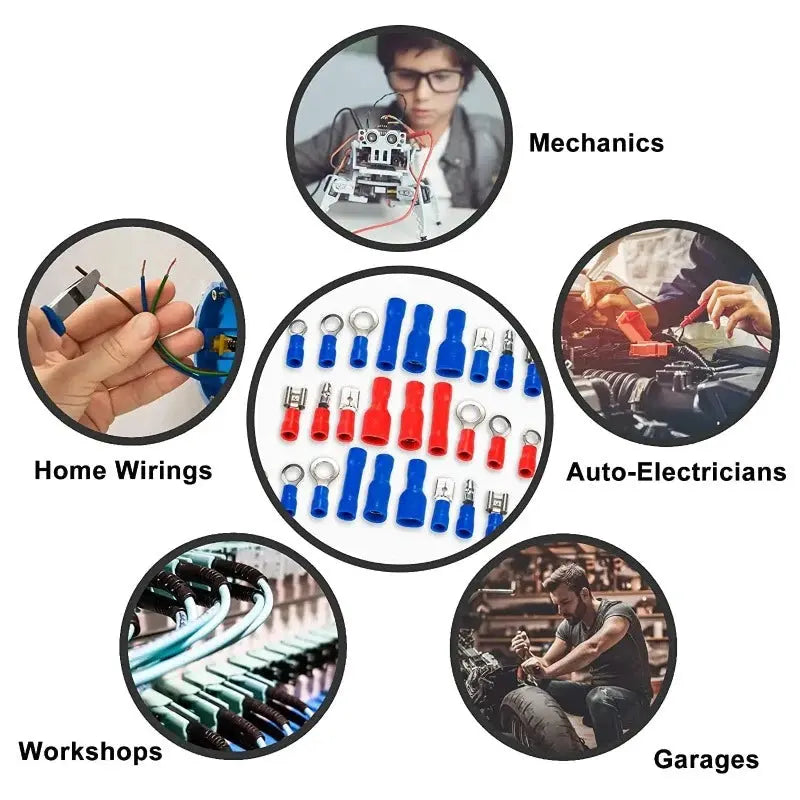 WOZOBUY  Insulated Cable Connector Electrical Wire Crimp Spade Butt Ring Fork Set Ring Lugs Rolled Terminals Assorted Kit - electrical center b2c