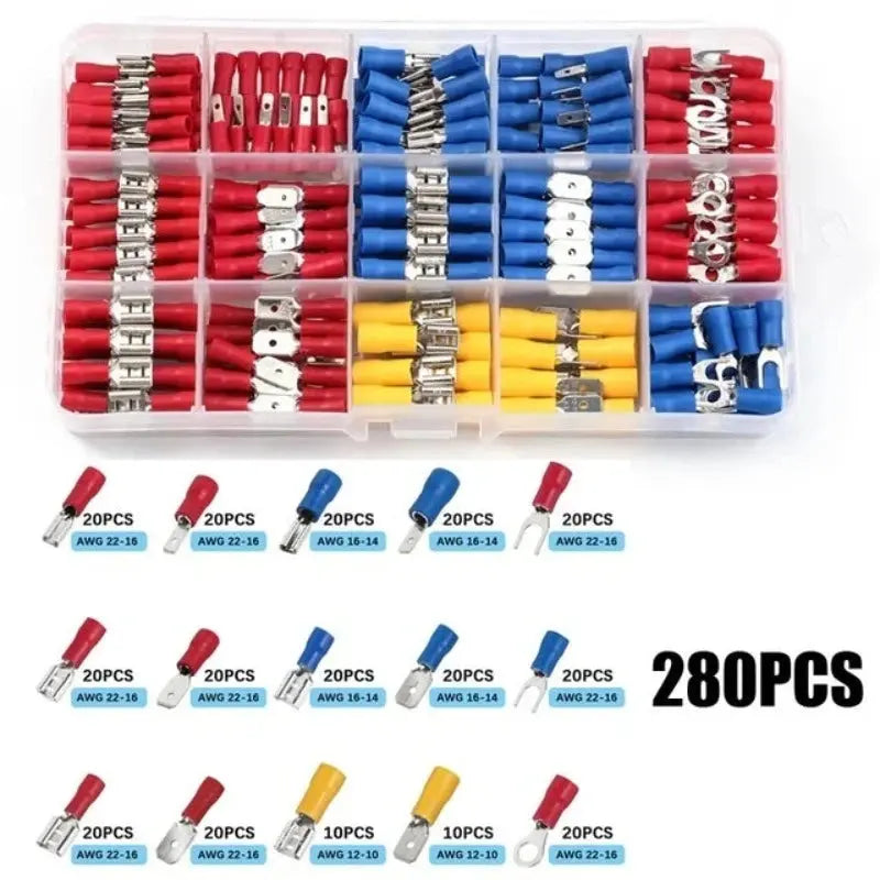 WOZOBUY  Insulated Cable Connector Electrical Wire Crimp Spade Butt Ring Fork Set Ring Lugs Rolled Terminals Assorted Kit - electrical center b2c