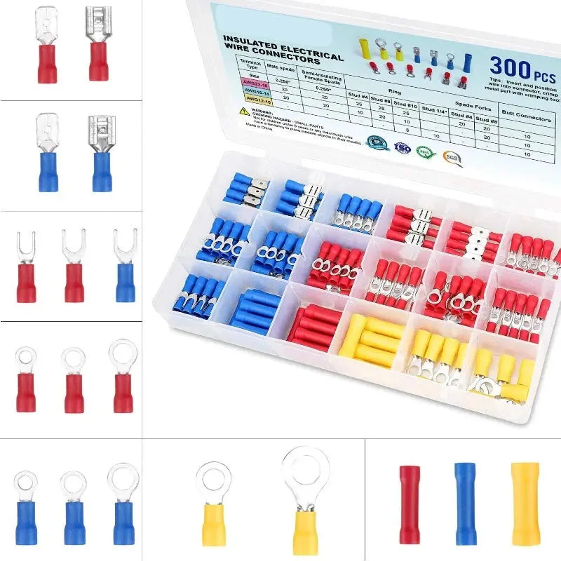WOZOBUY  Insulated Cable Connector Electrical Wire Crimp Spade Butt Ring Fork Set Ring Lugs Rolled Terminals Assorted Kit - electrical center b2c