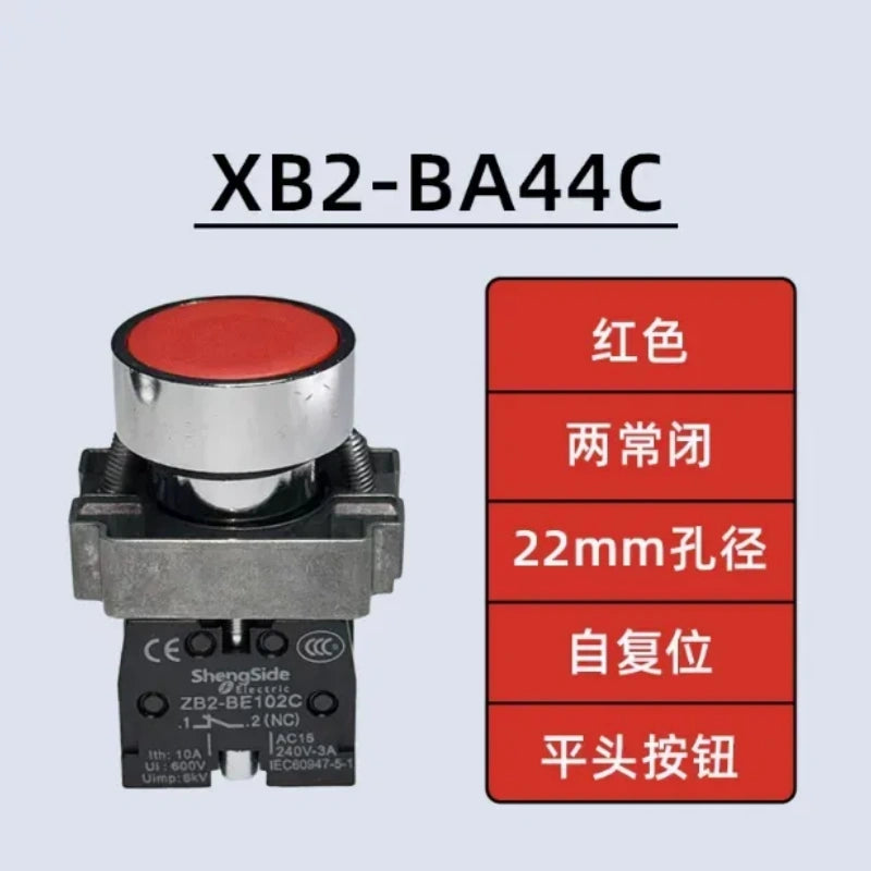 XB2 push button,XB2BA44C,RED cover 2NC 22mm flat head pushbutton,momentary self reset metal push button switch