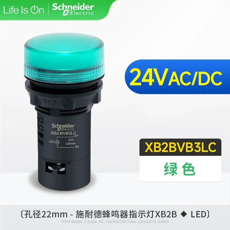 Schneider Indicator Light ,XB2BVB3LC GREEN LED Indicator ,AC/DC 24V 22mm Panel Mount Light, Industrial Signal Lamp 