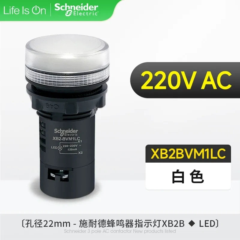 Schneider Indicator Light ,XB2BVM1LC WHITE LED Indicator ,AC 220V 22mm Panel Mount Light, Industrial Signal Lamp 