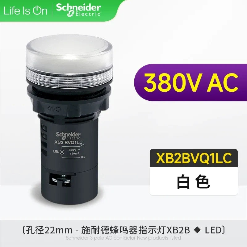 Schneider Indicator Light ,XB2BVQ1LC WHITE LED Indicator ,AC 380V 22mm Panel Mount Light, Industrial Signal Lamp 